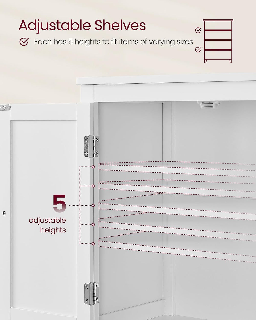 VASAGLE Bathroom Floor Storage Cabinet with 4 Doors, Cloud White