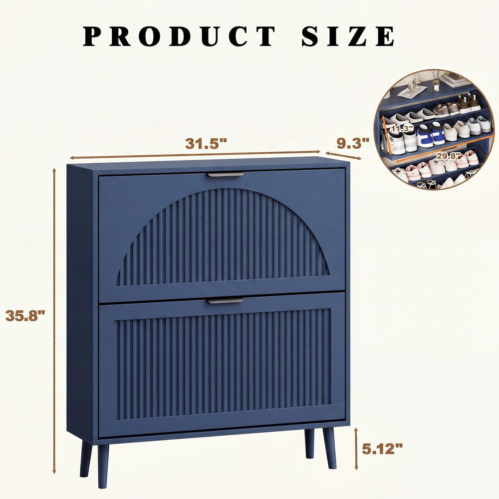 Shoe Storage Cabinet with 2 Flip Drawers, Narrow Wood Shoe Organizer Cabinet ...