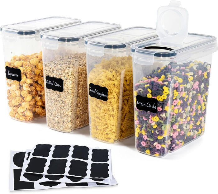 OTraki 4 Pieces Airtight Food Containers with Lid, 4L BPA Free Cereal Container Pasta Pantry, Plastic Food Containers for Cereals, Pasta, Muesli