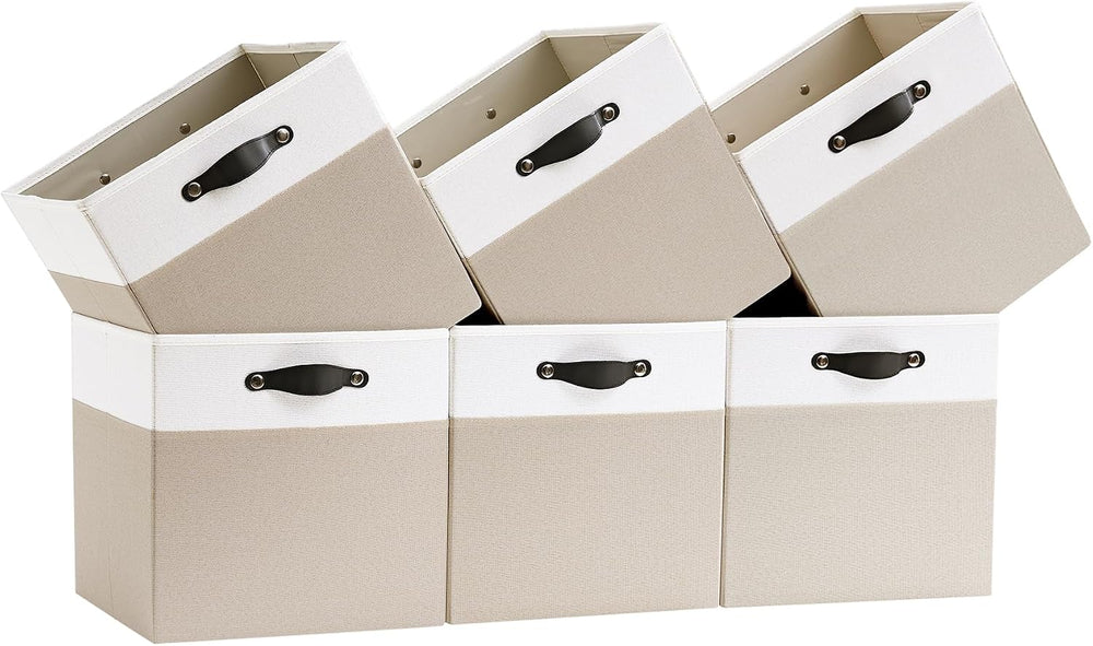 Cube Storage Bins | 11.8"x11.8"x9.8", Beige & White, 6 Pack