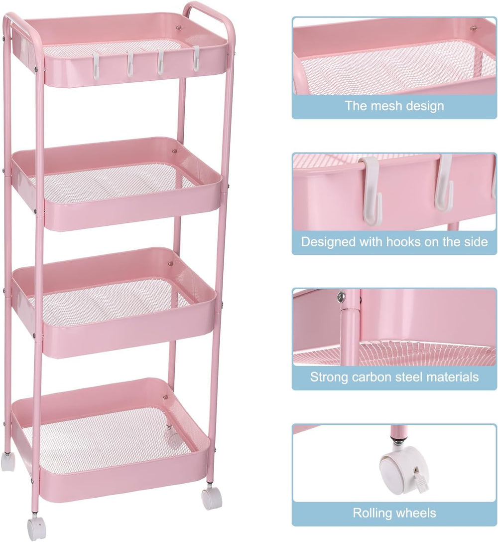uxcell Slim Storage Cart, 4-Tier Narrow Utility Rolling Cart with Wheels Bath...
