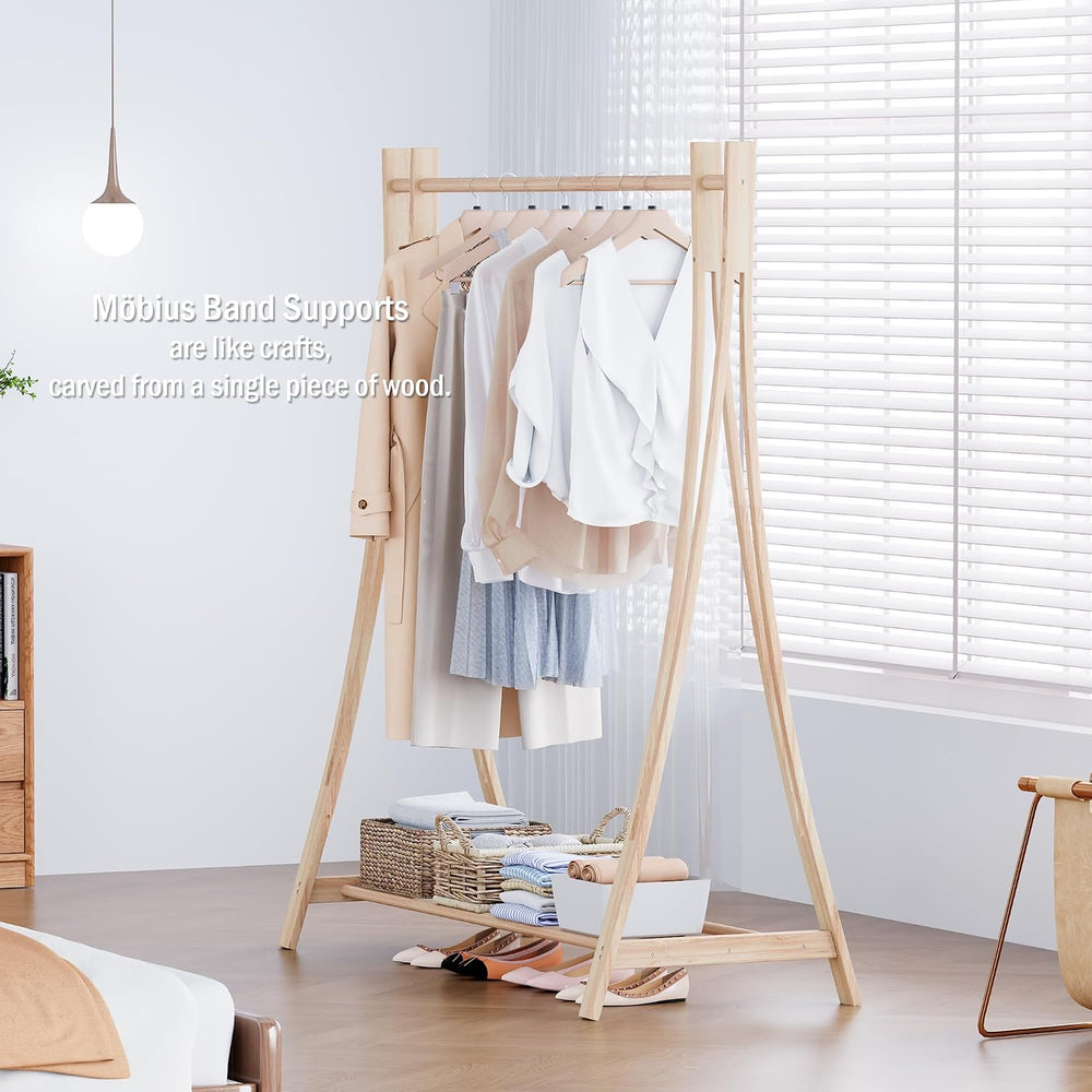 Wooden Retail Display Hanging Clothes Rack with Storage Shelf, 52" W x 5...