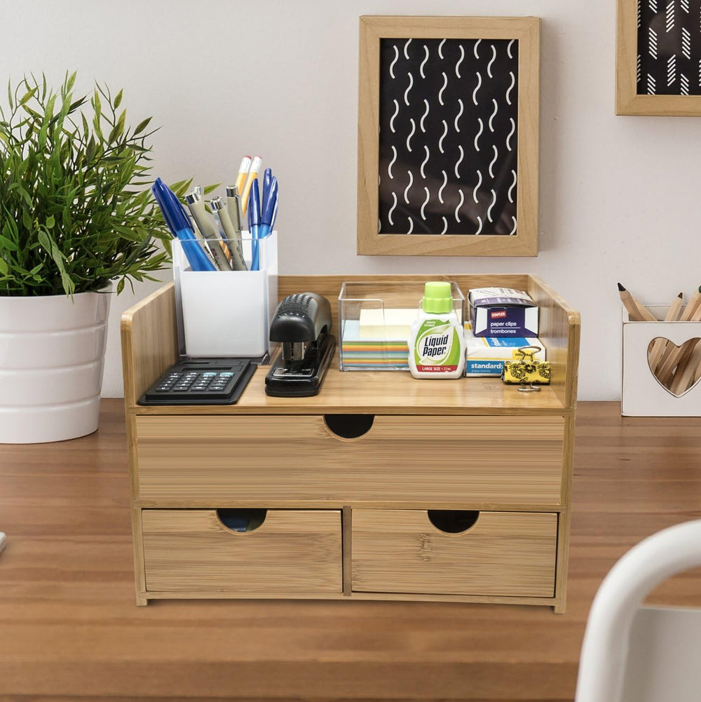 Sorbus Bamboo Desk Organizer - 3-Tier 100% Bamboo Desktop Organizers – Mini B...