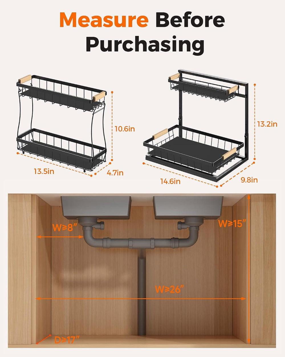 Sevenblue 3-Pack Under Sink Organizer, 2-Tier Pull-Out Cabinet Organizer