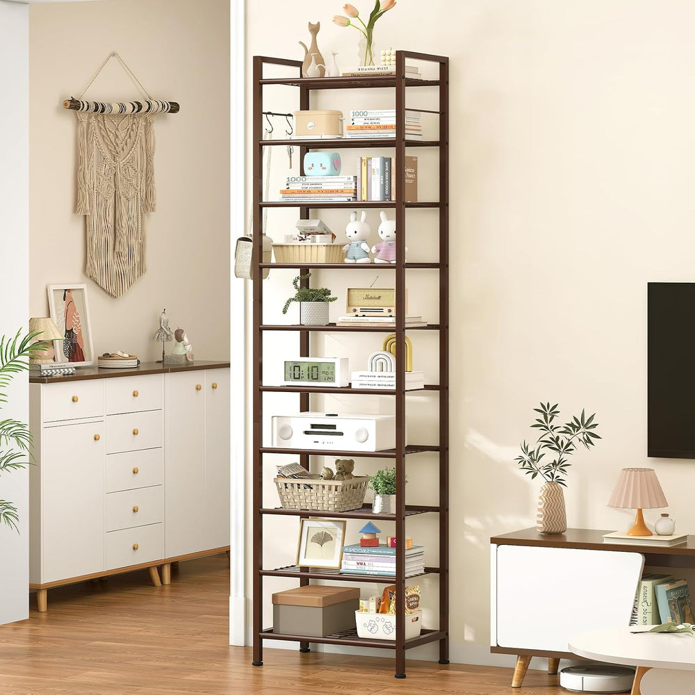 usikey 10 Tiers Narrow Shoe Rack 20-30 Pairs, Sturdy Metal Tall Shoe Rack She...