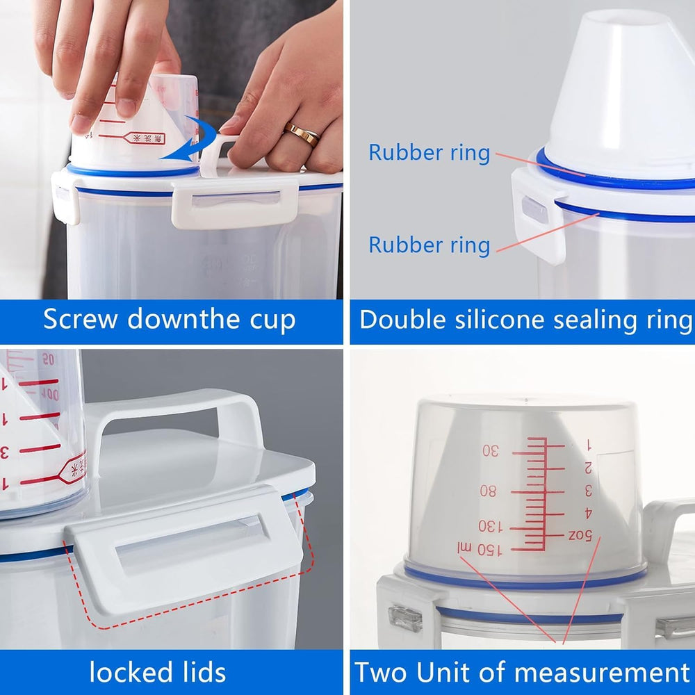 5.5 Lbs Rice Airtight Dry Food Storage Container Set of 4, Rice Storage Bin C...