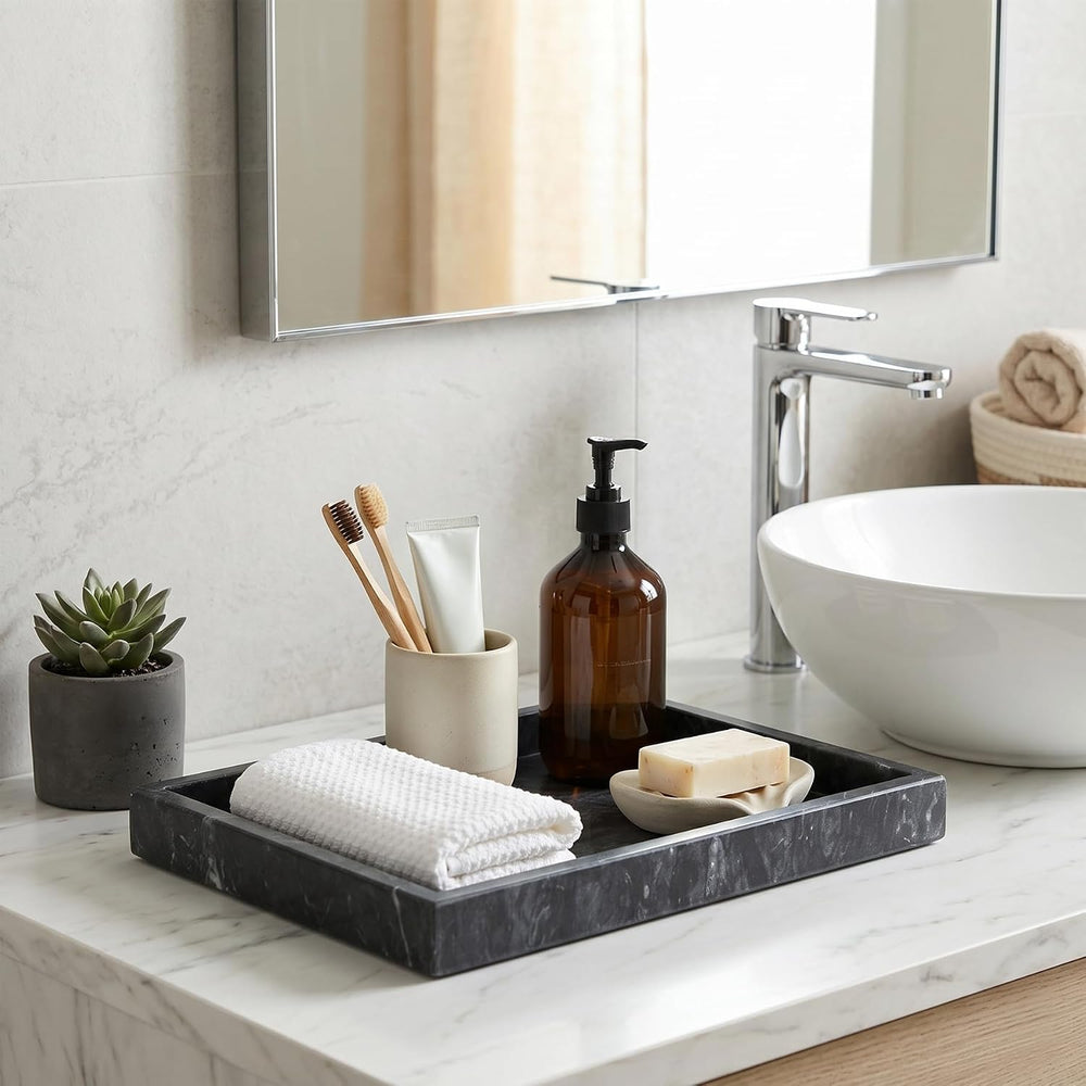Natural Marble Tray for Bathroom, Vanity, Kitchen and Desktop,Luxury Stone De...