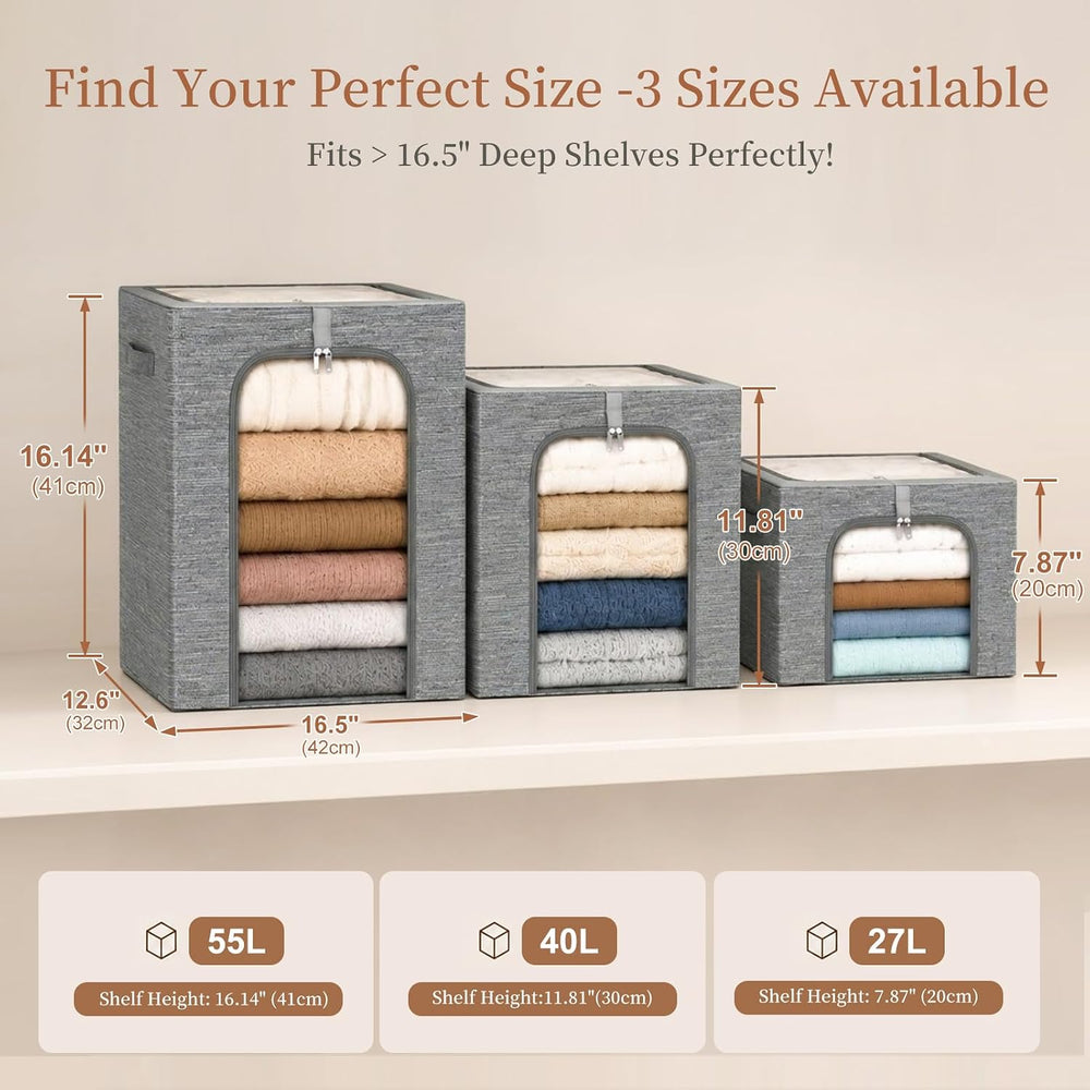 GoMaihe Clothes Storage Bins with Metal Frame for Closet, 40L 6-Pack Grey