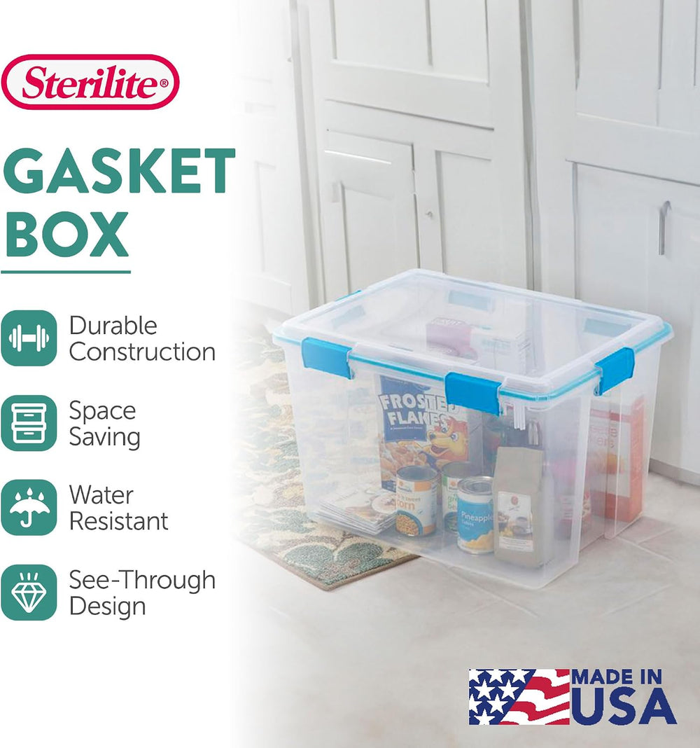 Sterilite Gasket Storage Box with Lids for Home & Office, 80 Quart, 4-Pack
