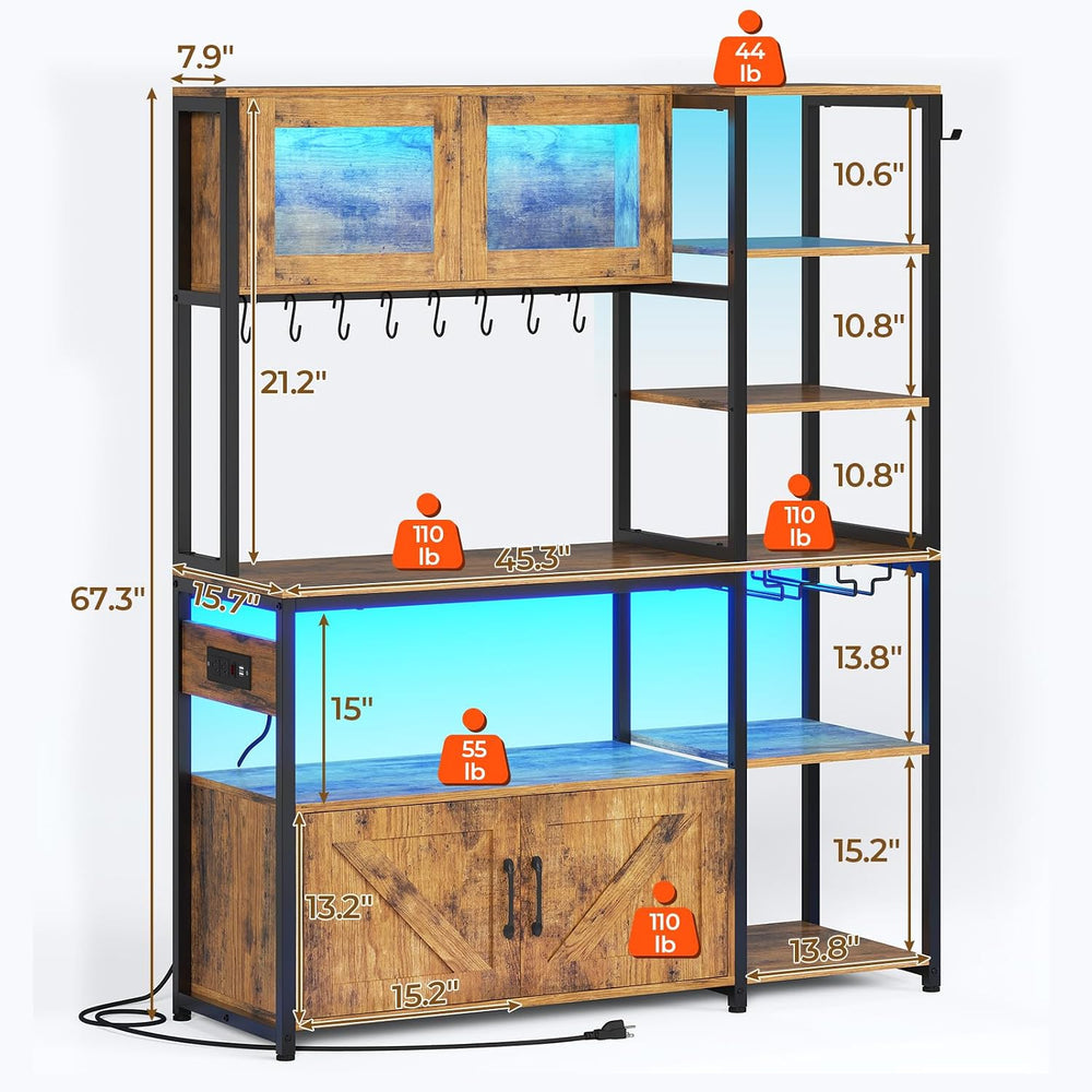 Itaar Bakers Rack with Power Outlet and LED Light, 45.3 Inch Farmhouse Coffee...