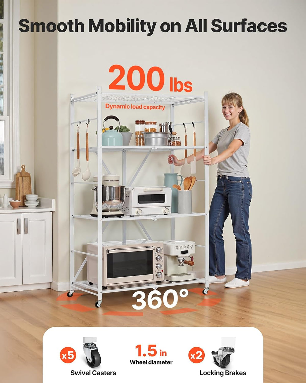 VEVOR 4-Tier Foldable Storage Shelf, 36W x 21D x 60 H Inch Folding Metal Rack...