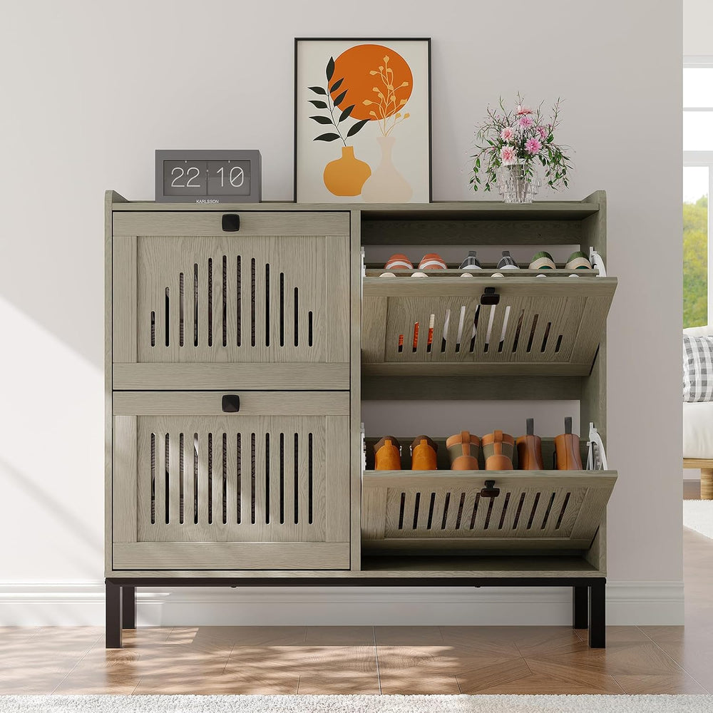 Garvee 4 Flip Drawer Shoe Cabinet with Adjustable Shelves, Hidden Shoe Organi...