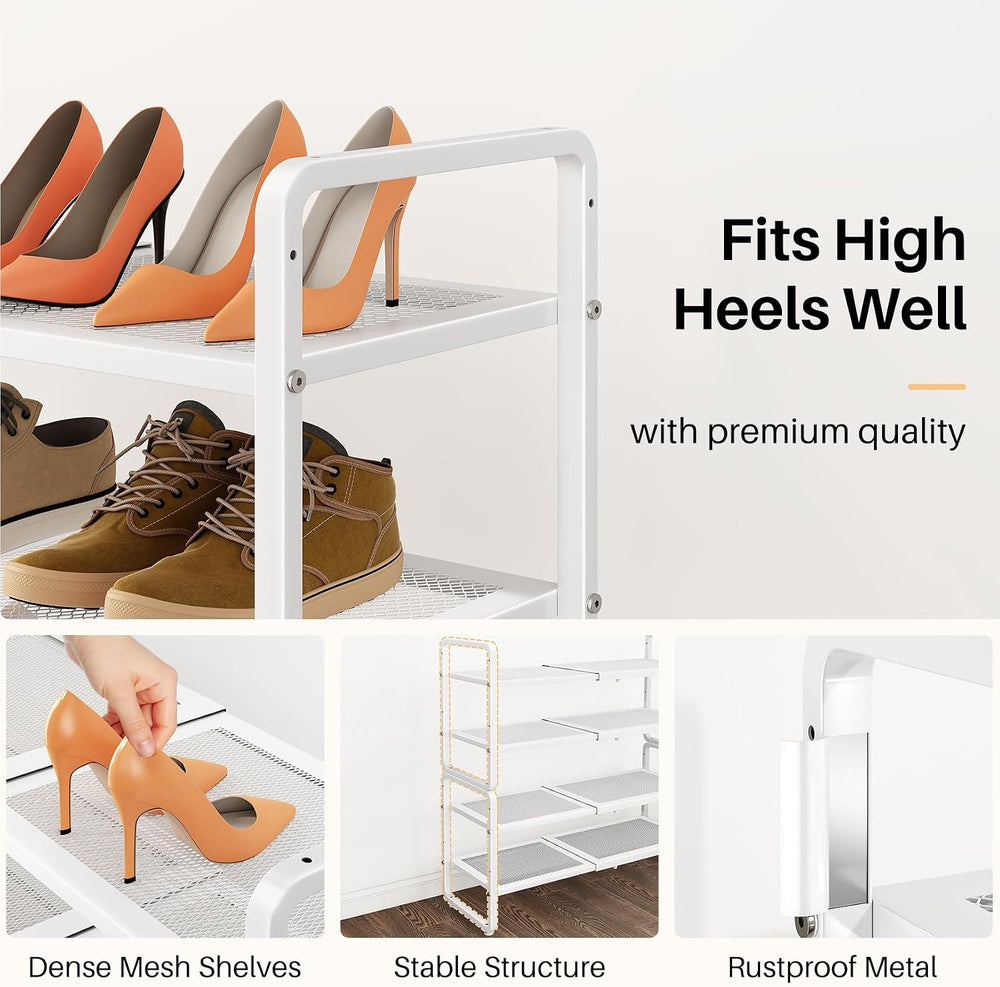 Expandable Metal Shoe Rack for Closet, Entryway & Garage, 4-Tier, White
