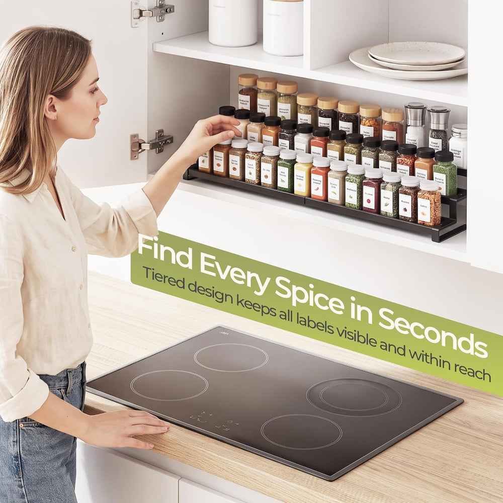 Delamu 3 Tier Expandable Spice Rack Organizer for Cabinet Countertop, Black