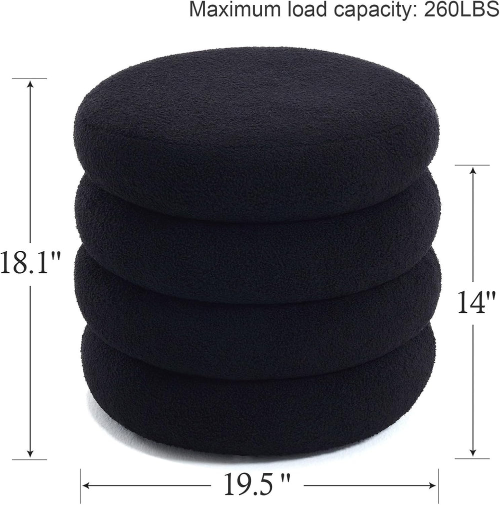 Flouki 19.5" Storage Ottoman Round, Vanity Stools for Bedroom, Sherpa Po...