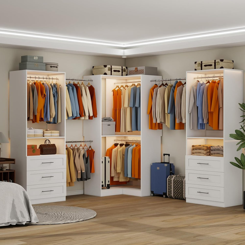 Closet System with 6 Wooden Drawers, 6.5-16FT Corner Closet Organizer System ...