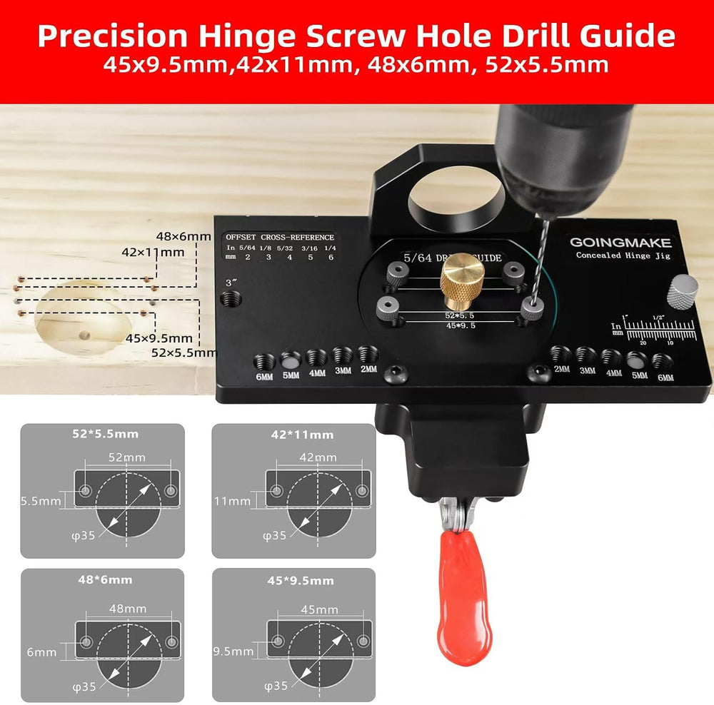 GOINGMAKE Metal Concealed Hinge Jig with Quick Clamp,35mm Cabinet Hinge Jig