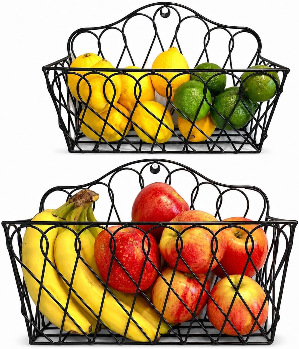 Farmhouse Hanging Wall Storage Baskets Set of 2, Metal Wire Wall-Mounted Bask...