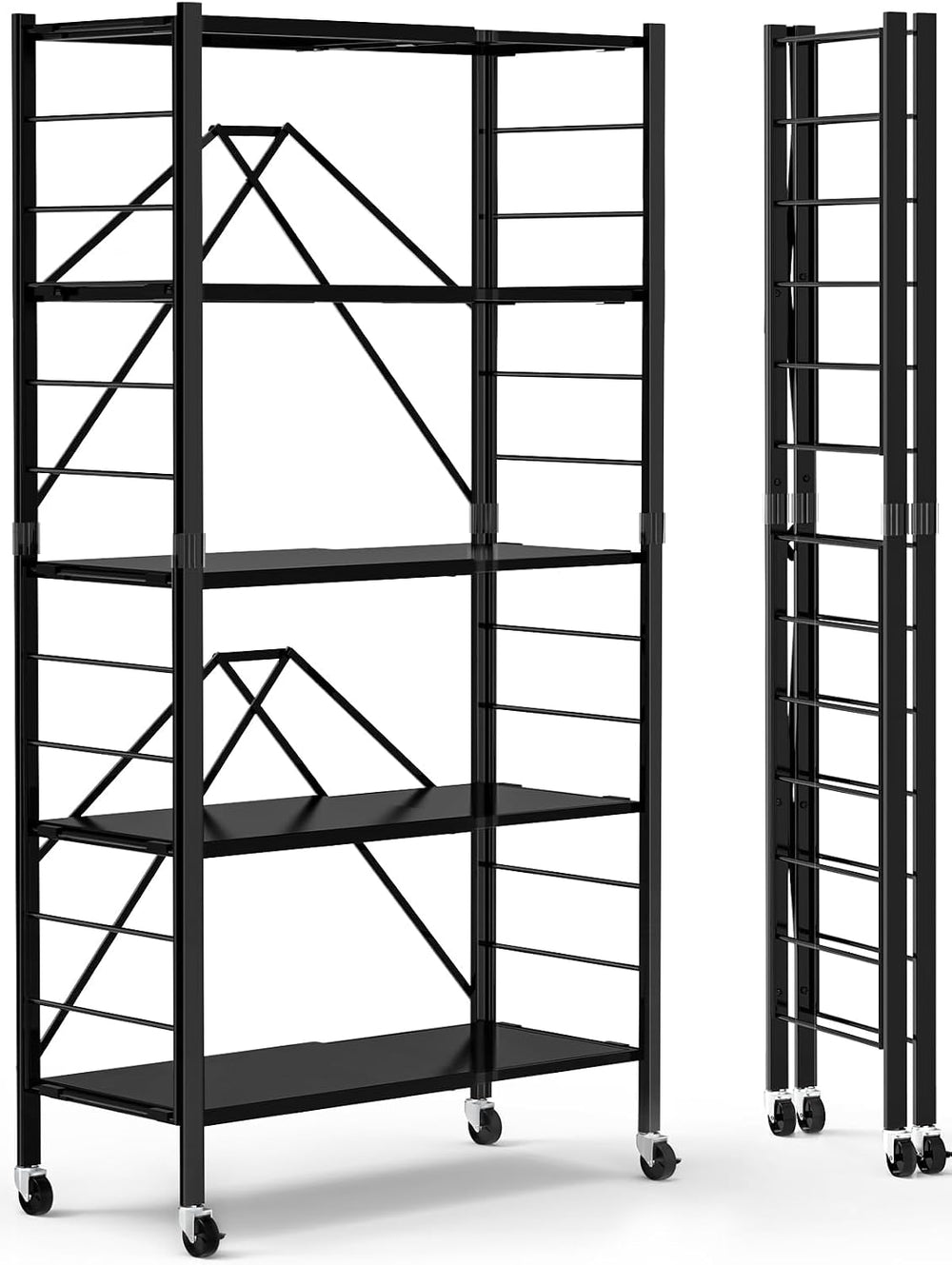 5-Tier Foldable Expandable Storage Shelves Wheels Kitchen 2-in-1 Rack