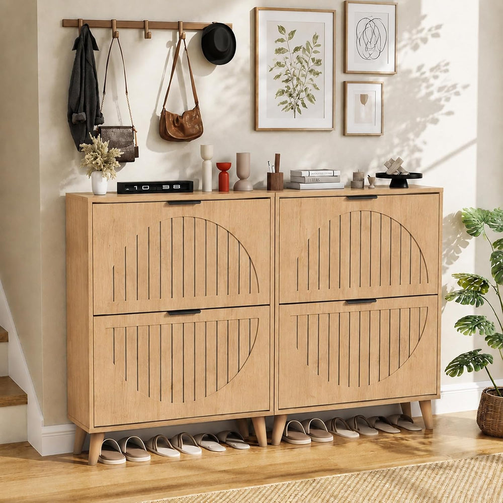 Shoe Storage Cabinet, Entryway Shoe Cabinet with 2 Flip Drawers, Narrow Shoe ...
