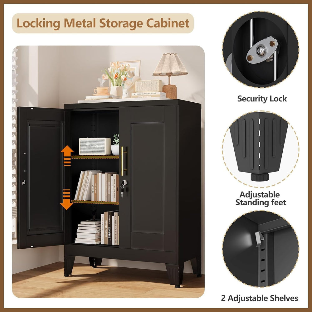 GAIOUS Black Metal Pantry Cabinet with Lock(Two Units), Sideboard Buffet
