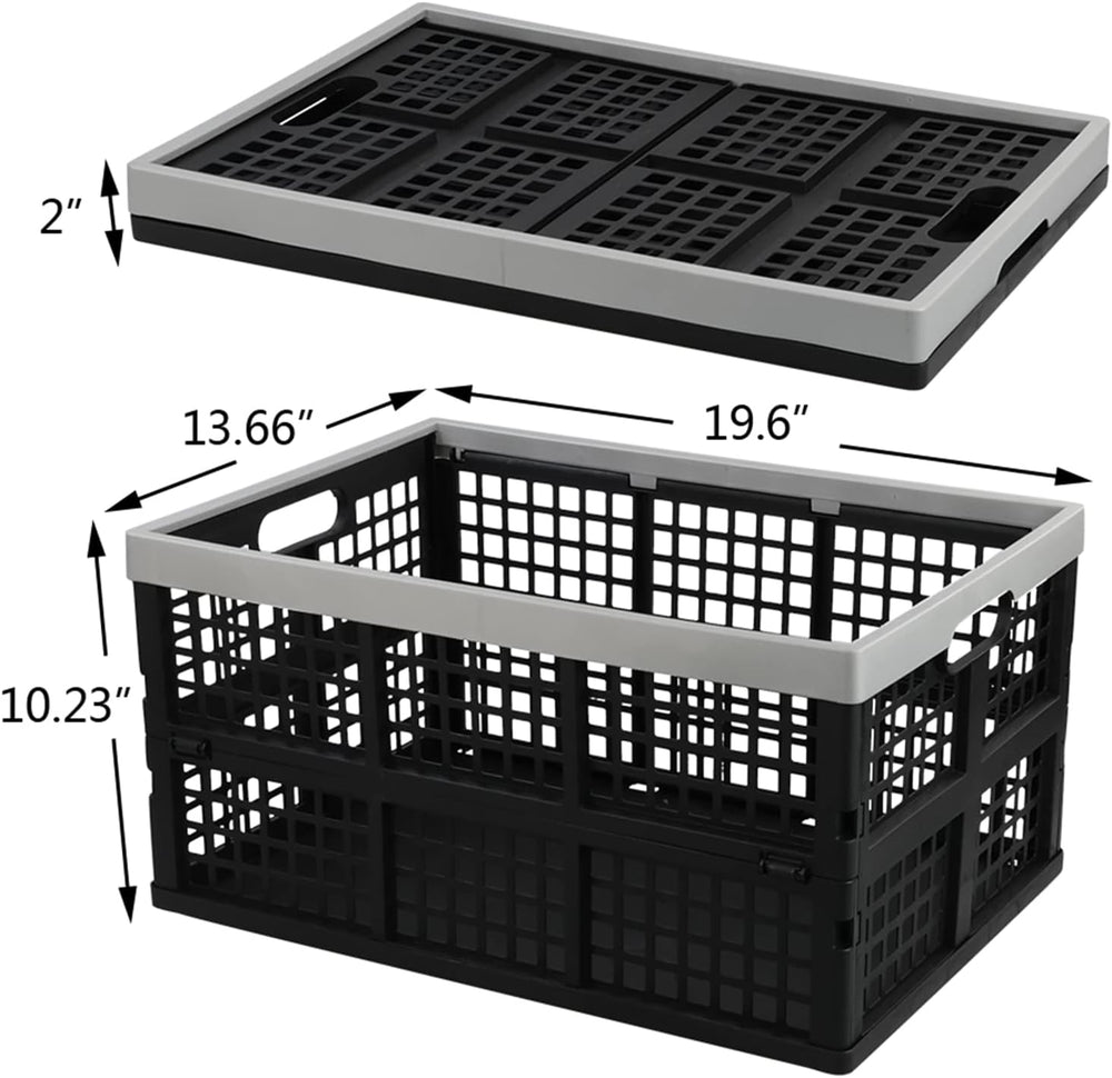 Kekow 3-Pack Black Plastic Collapsible Storage Basket, 42 L Folding Crates