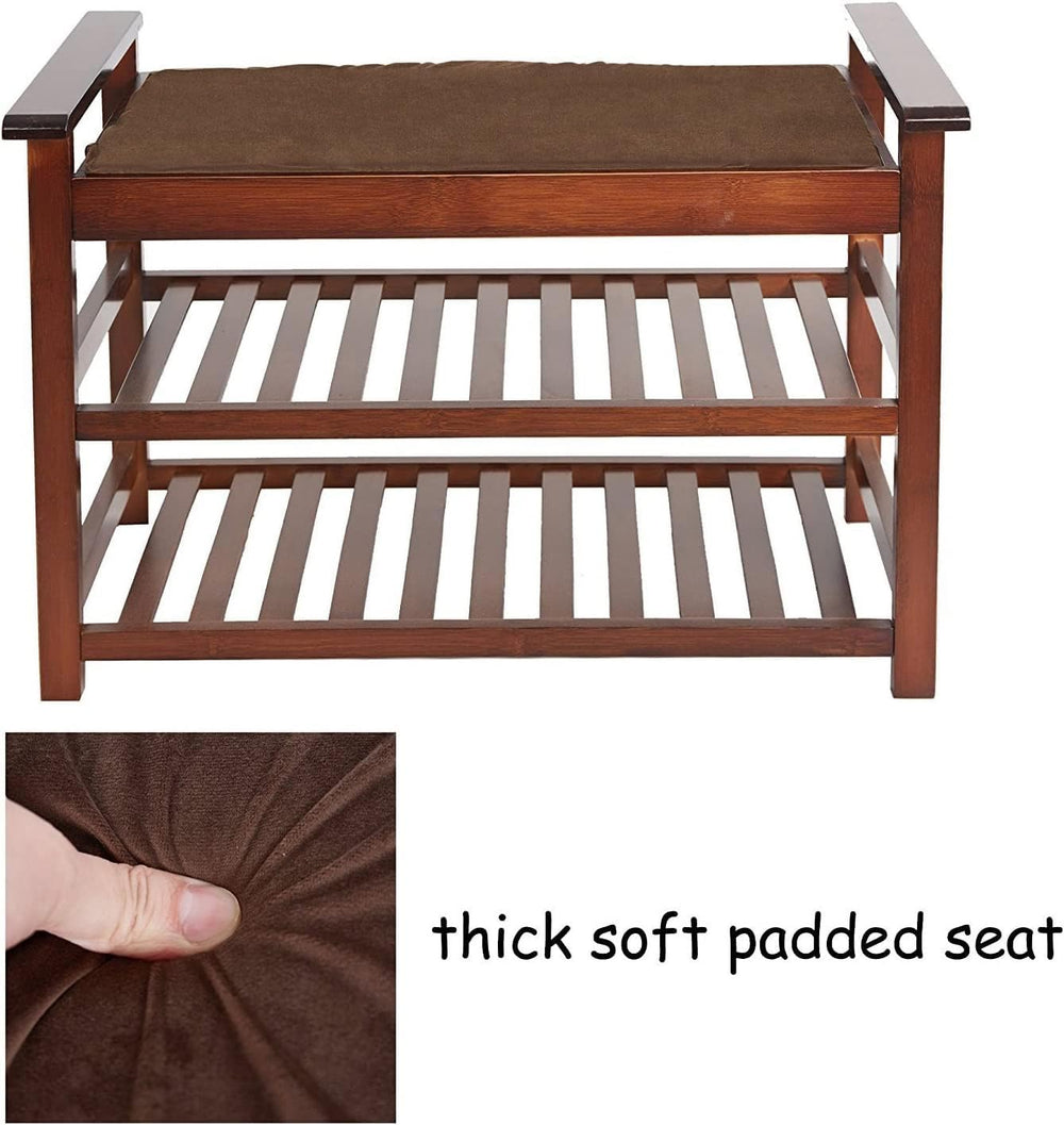 3-Tier Bamboo Shoe Bench, Brown, 30"(L) x 18.9"(H) x 14.5"(W)
