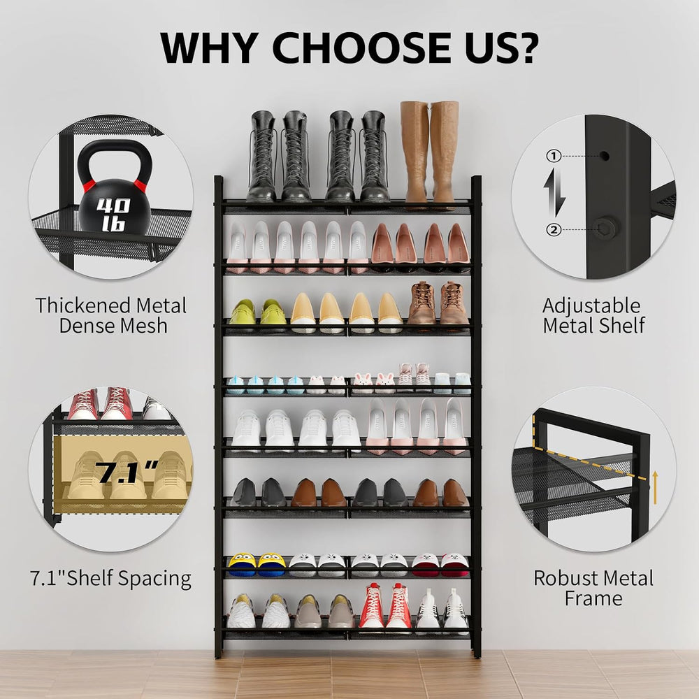 Shoe Rack, 8-Tier Metal Shoe Organizer, Tall Shoe Rack for Closet,entryway,Ga...