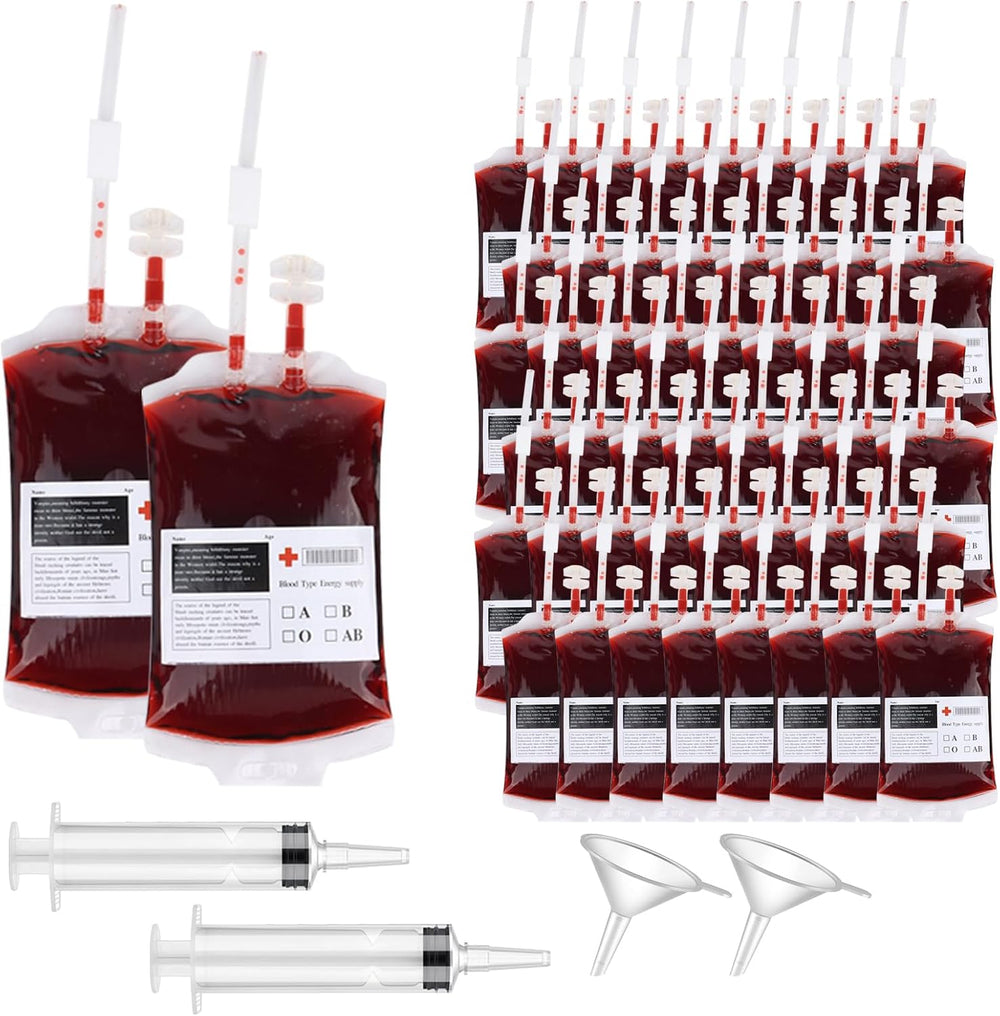 tchrules 54 Pcs Blood Bags for Drinks Halloween Party Decorations, Reusable B...