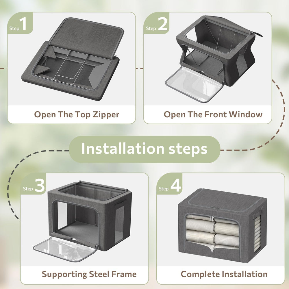 FHSQX 3 Pack Clothes Storage Bins with Metal Frame