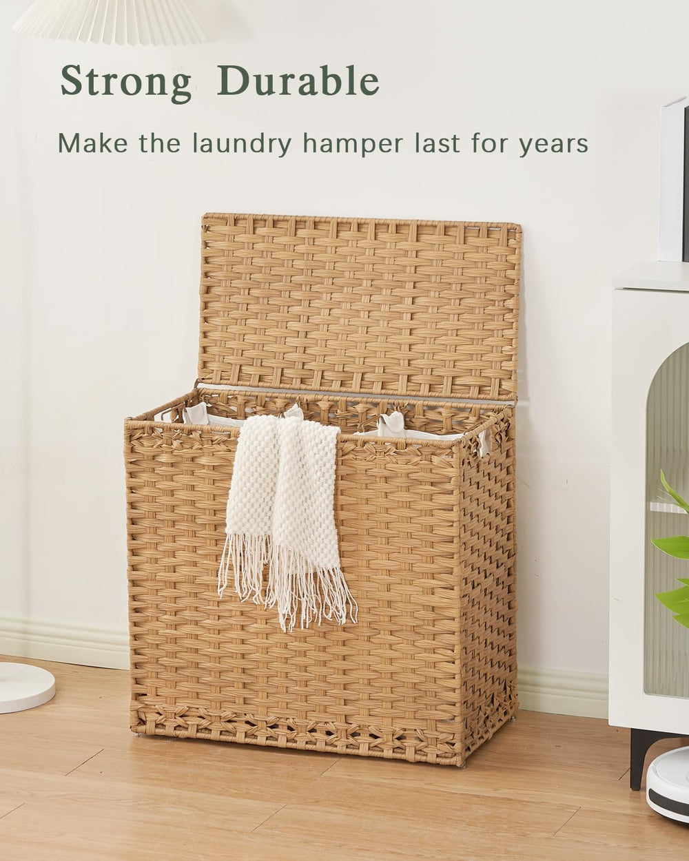 SETVSON Laundry Hamper with Lid Laundry Basket 132 L PE Rattan Natural
