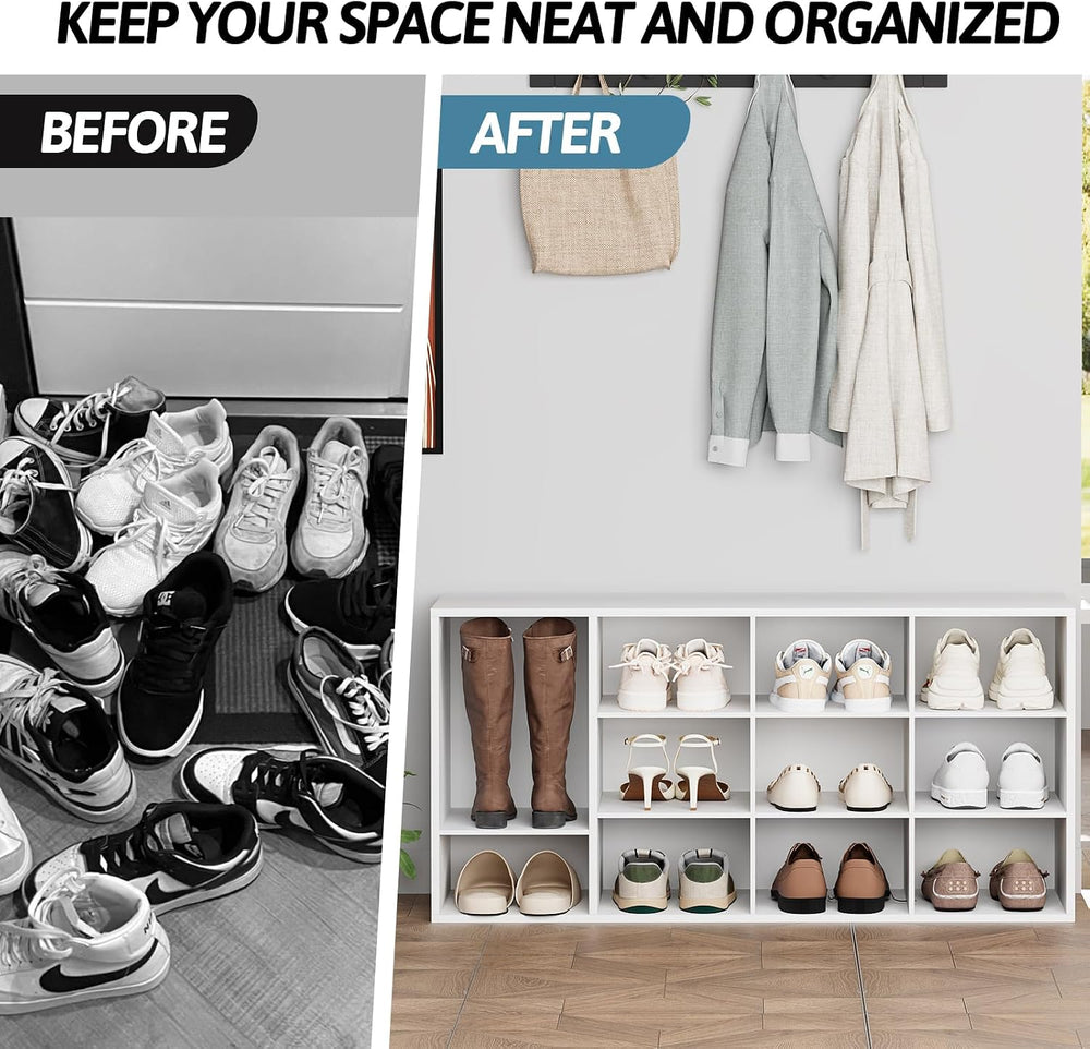 Aenuert 11-Cubby Shoe Rack, 3-Tier Wood Shoe Organizer, Multifunctional Shoe ...