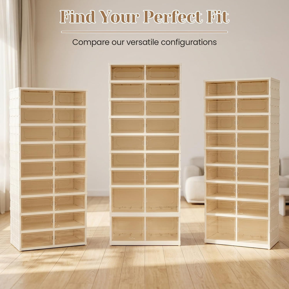 Foldable Shoe Rack, 9-Tier Shoe Storage Cabinet with Clear Doors for Closet