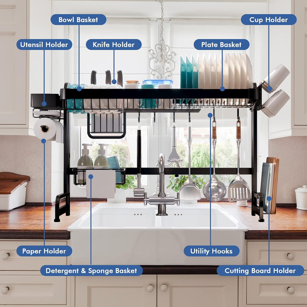 LIVOD Over Sink Dish Drainer Drying Rack, 2 Tier Full Stainless Steel Storage...