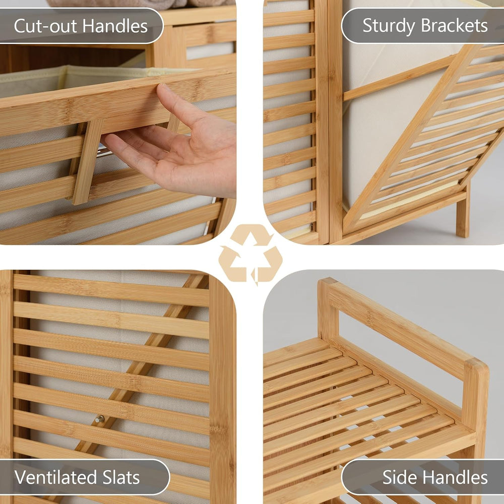 GOFLAME Double Tilt Out Laundry Hamper, Bamboo Laundry Basket Organizer with ...
