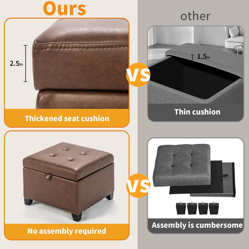 Asense 17 Inch Storage Ottoman Foot Rest,Square Faux Leather Foot Stool,Small...