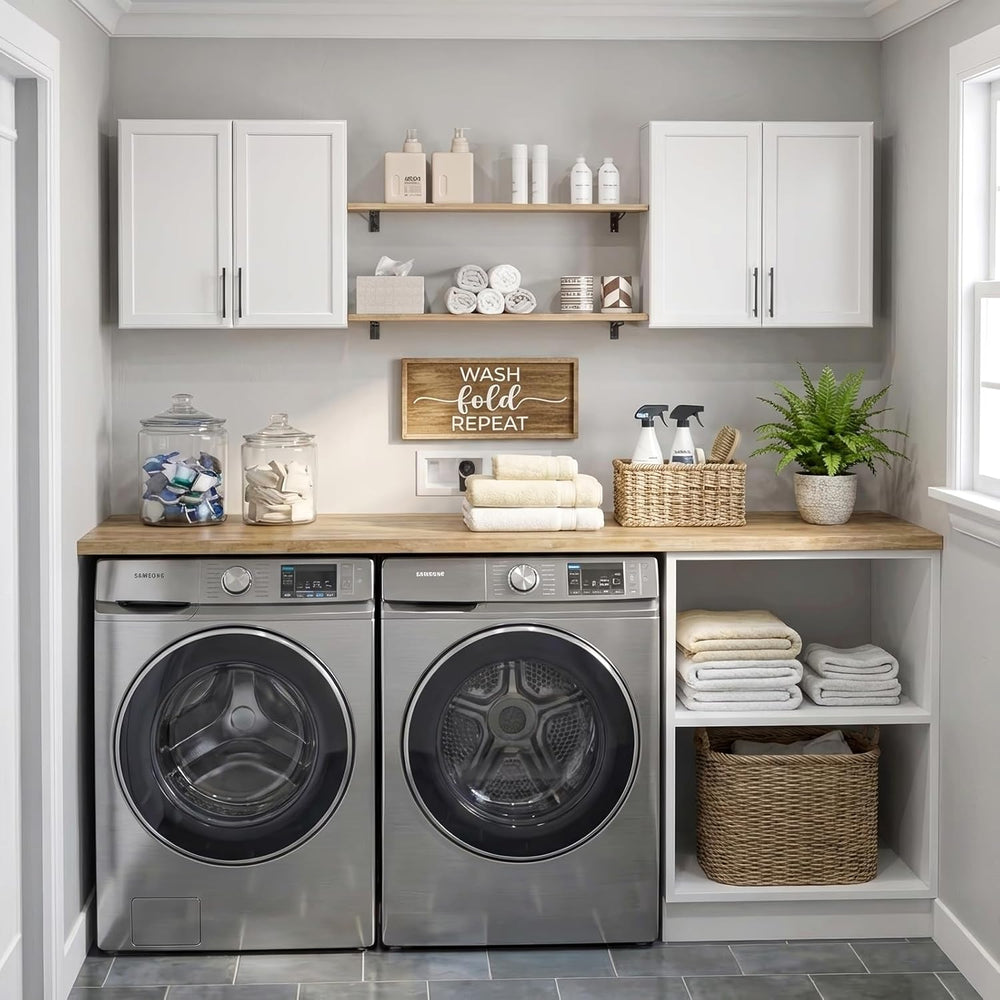 FIMELLO 47.2" W Laundry Room Cabinets Wall Mounted, Adjustable Shelf, Fl...