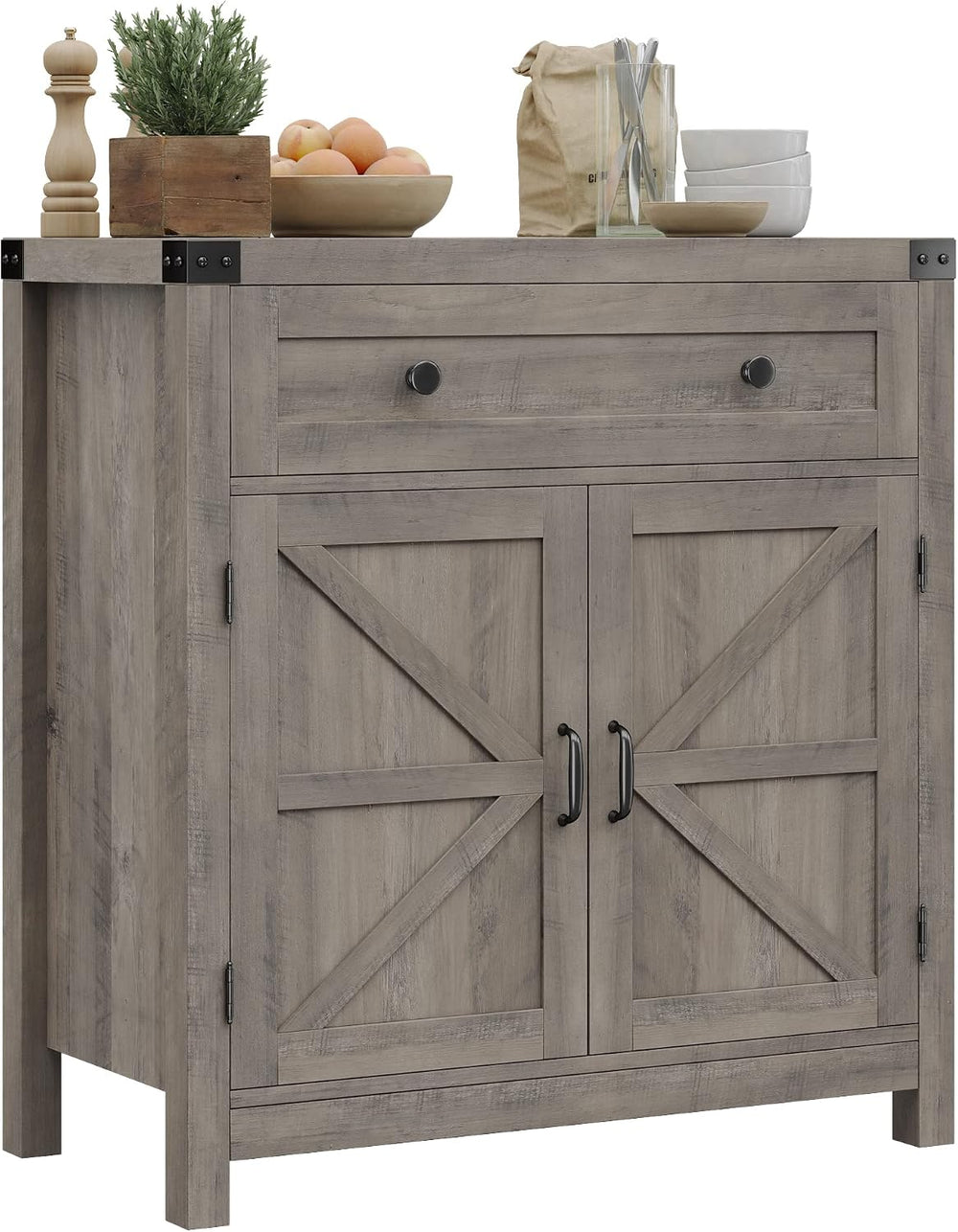 HOSTACK Kitchen Storage Cabinet, Farmhouse Coffee Bar Cabinet, Ash Gray