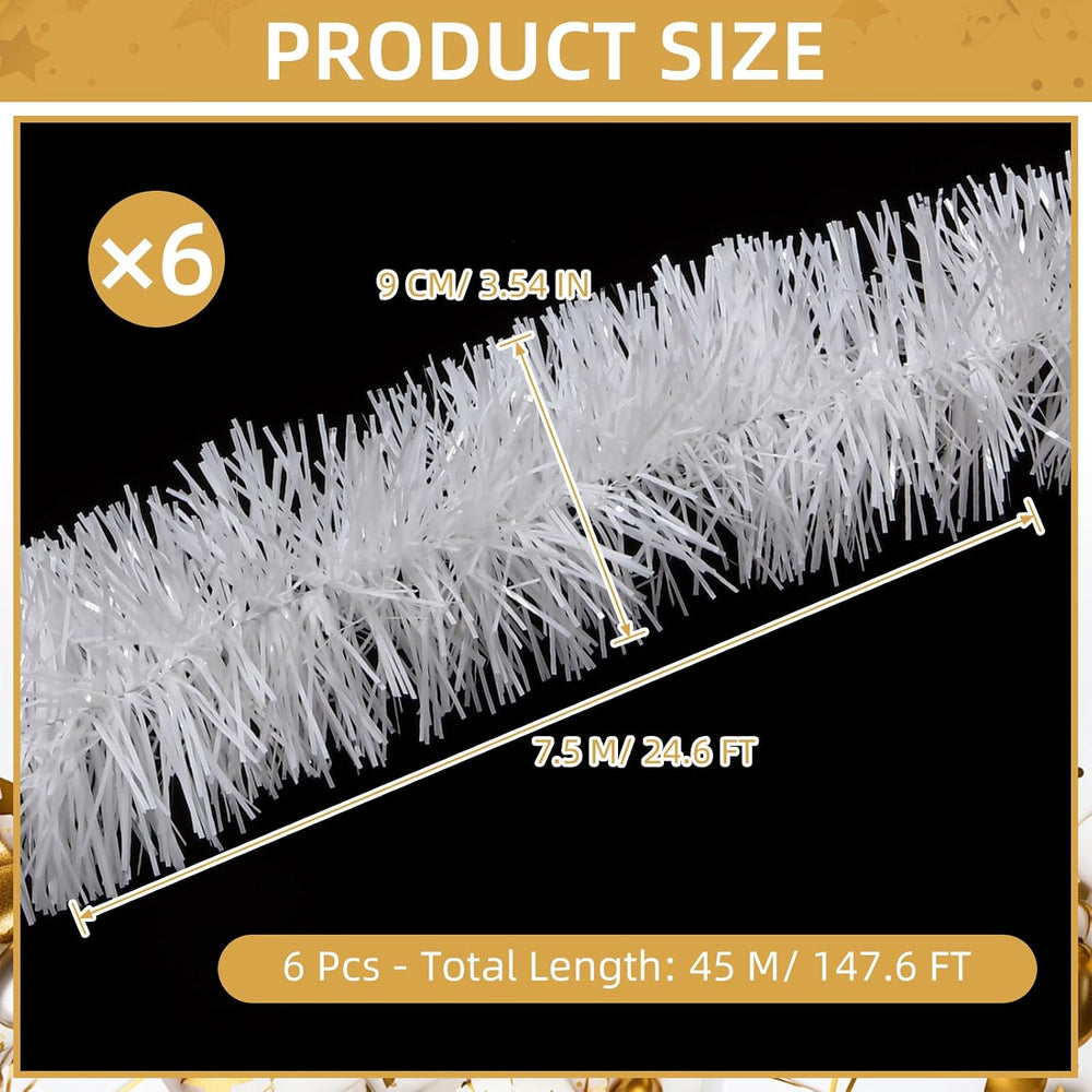 150 FT White Tinsel Garland Christmas Holiday Tinsel Garland Halloween New Ye...