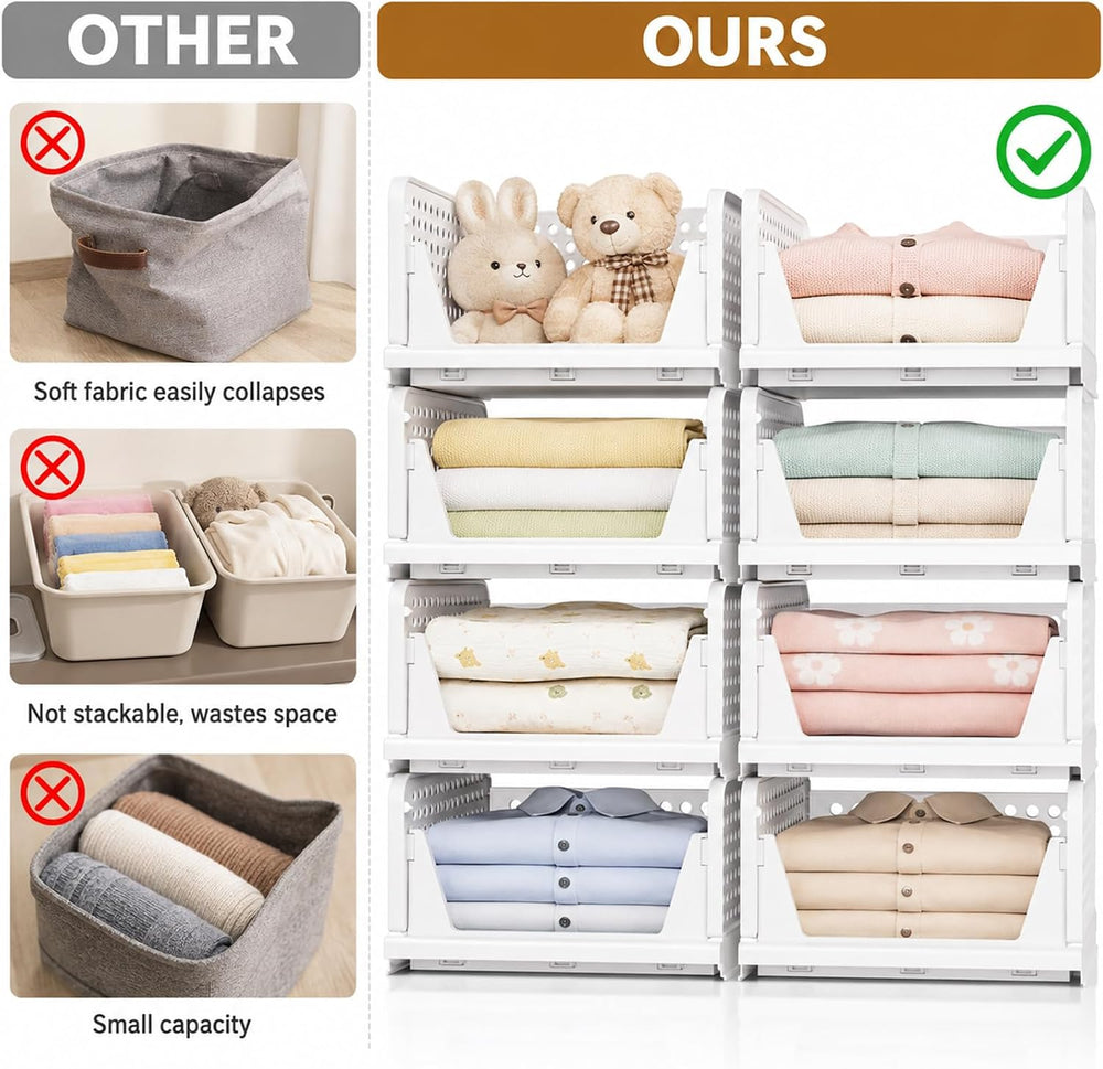 5 Pack Stackable Closet Organizer Basket- Closet Organizers and Storage