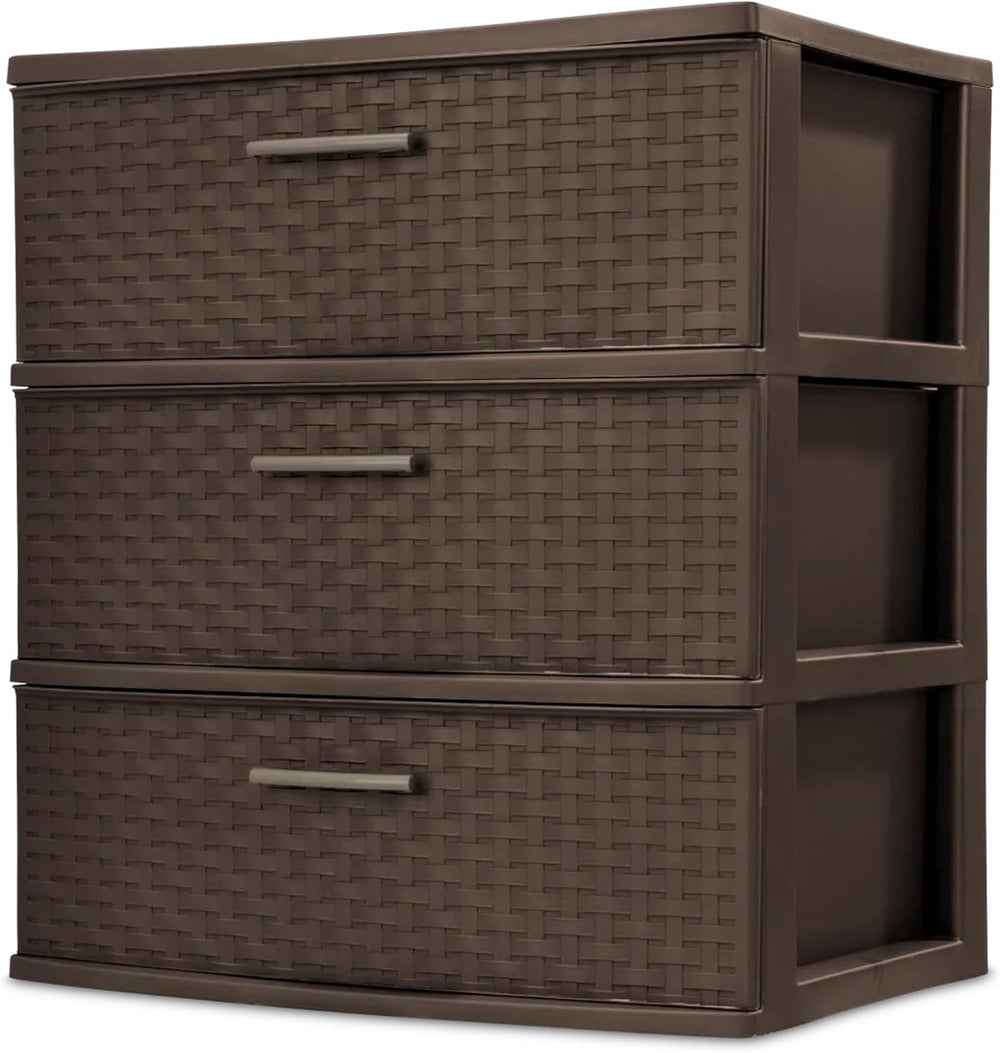 Sterilite Wide 3 Drawer Weave Tower, Home Organizer, Espresso