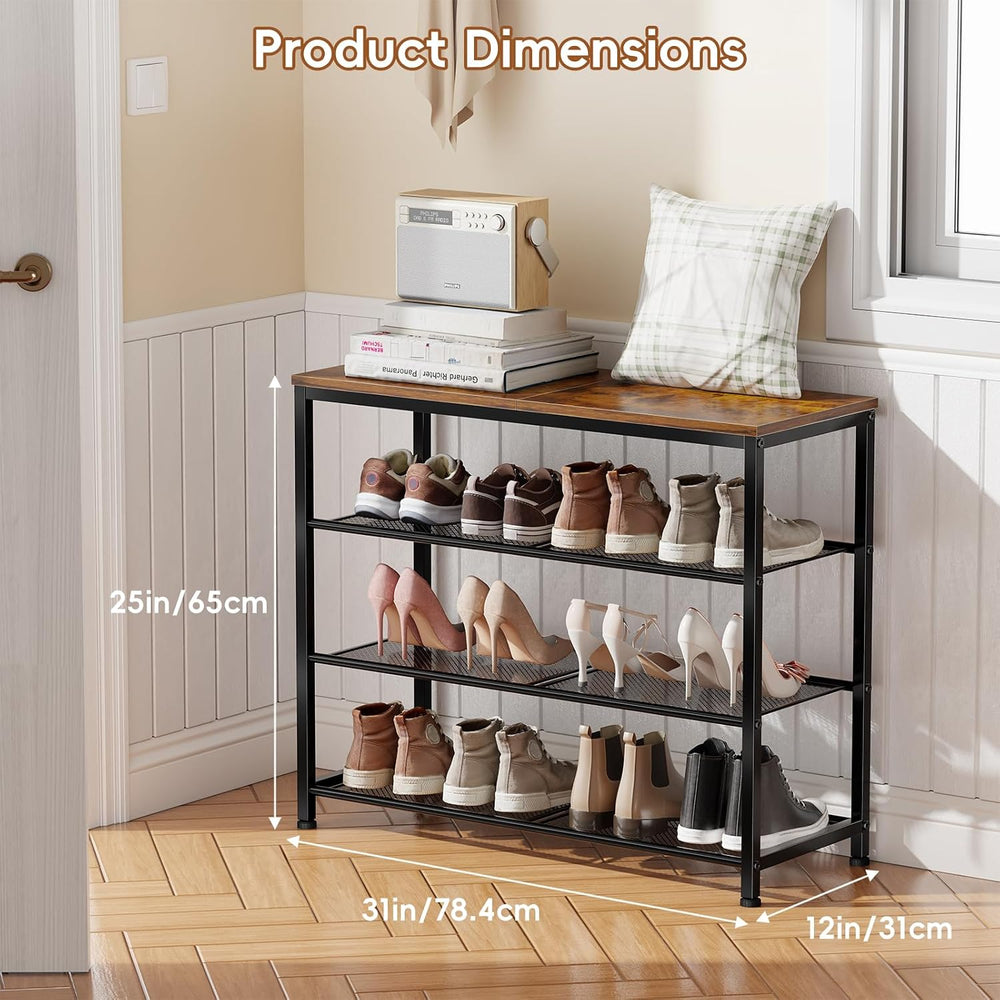 4 Tier Metal Shoe Rack for Entryway, 31" Wide Shoe Storage Organizer