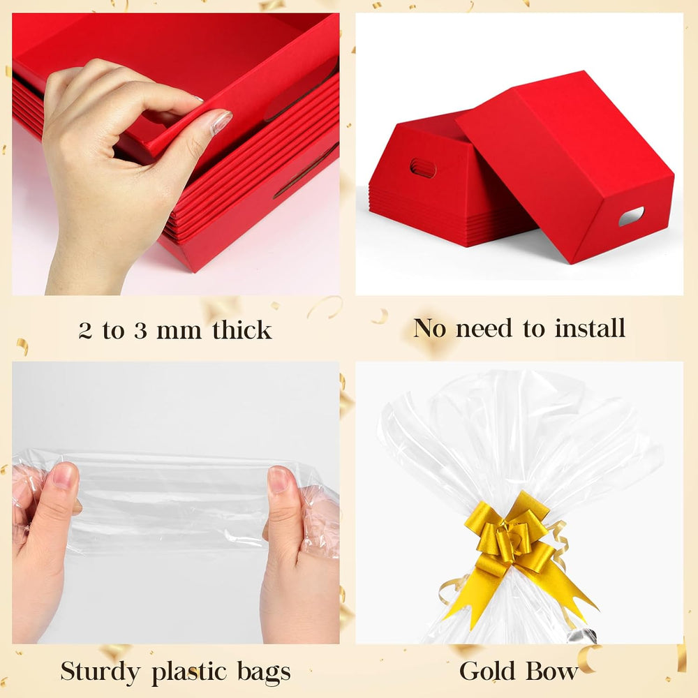 AFOROEOA 10PACK Red Baskets For Gifts Empty, 10x12”Thick Kraft Gift Basket wi...