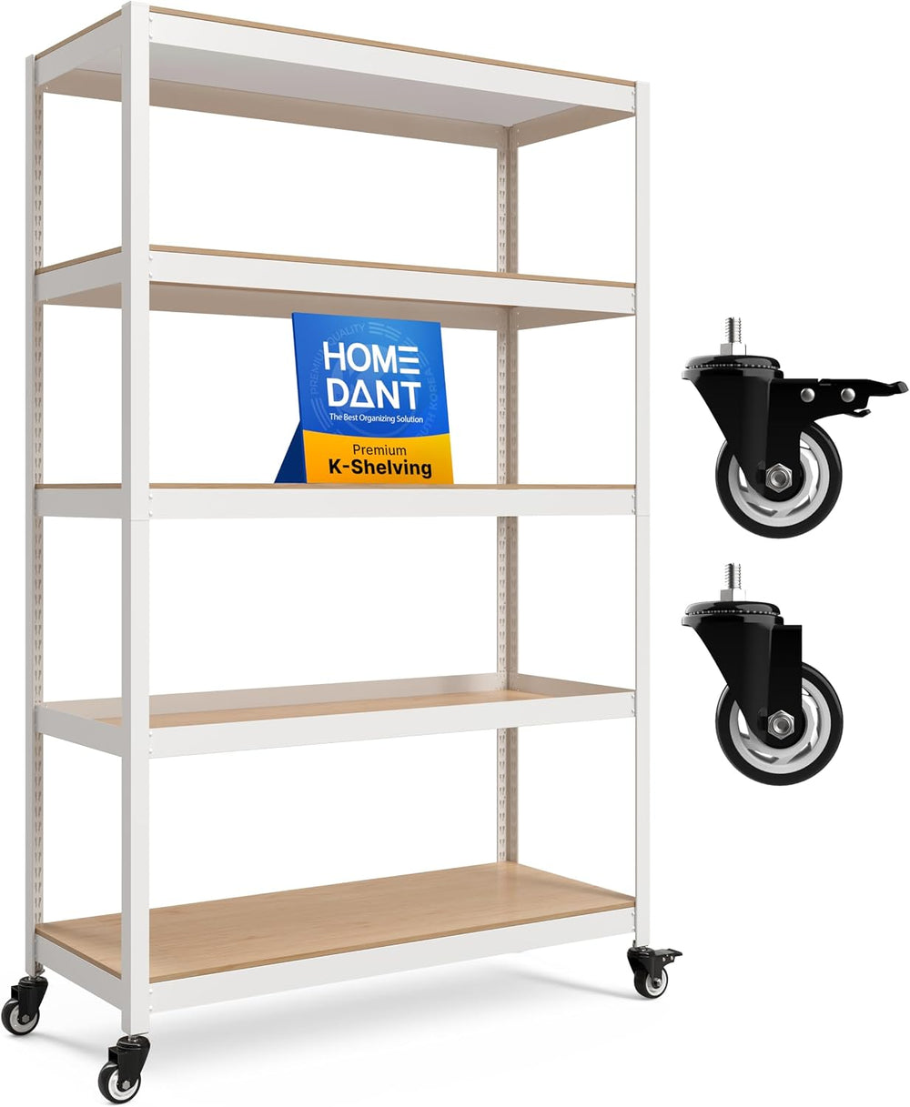 HOMEDANT House White 48.1" W 5 Tier Rolling Storage Shelves Metal Cart