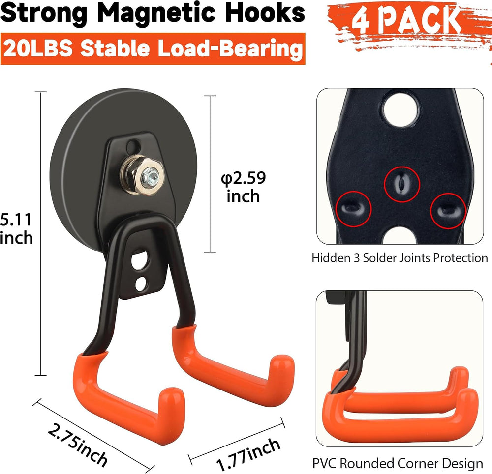 Pro-Mag Upgraded Heavy Duty Magnetic Garage Hooks,4 Pack Strong Large Magnet ...