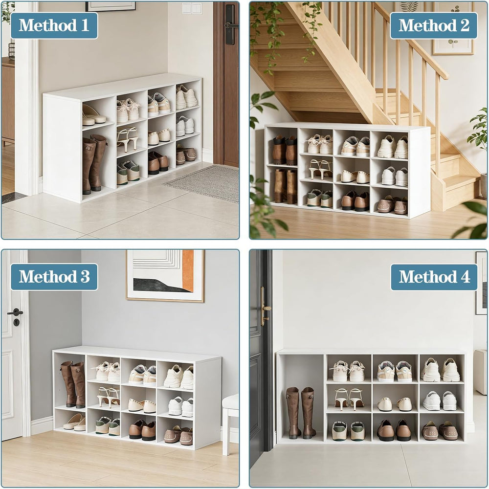 Aenuert 11-Cubby Shoe Rack, 3-Tier Wood Shoe Organizer, Multifunctional Shoe ...