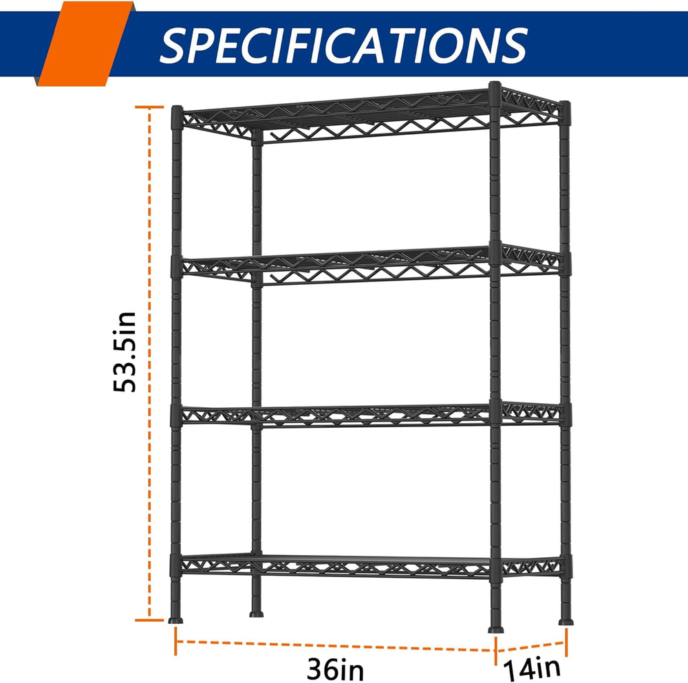 Soywey 4-Shelf Adjustable Heavy Duty Storage Shelving Unit, Metal Organizer W...