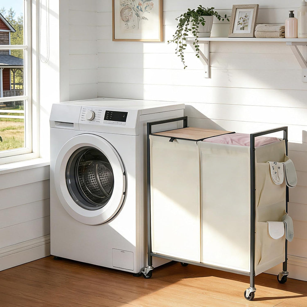 120L Laundry Hamper with Wheels, Lid and 2 Removable Liner Bags