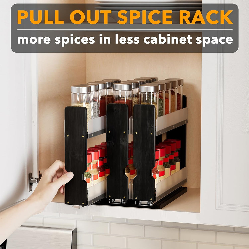 SpaceAid Bamboo Pull Out Spice Rack Organizer for Cabinet, Heavy Duty Slide O...
