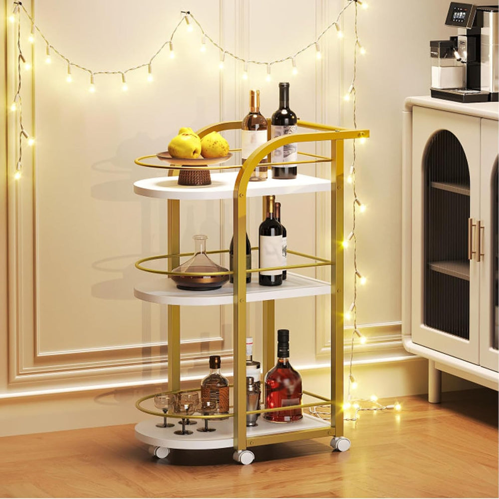YATINEY 3-Tier Bar Cart, Home Bar Serving Cart with Fence and Wheels, for Din...